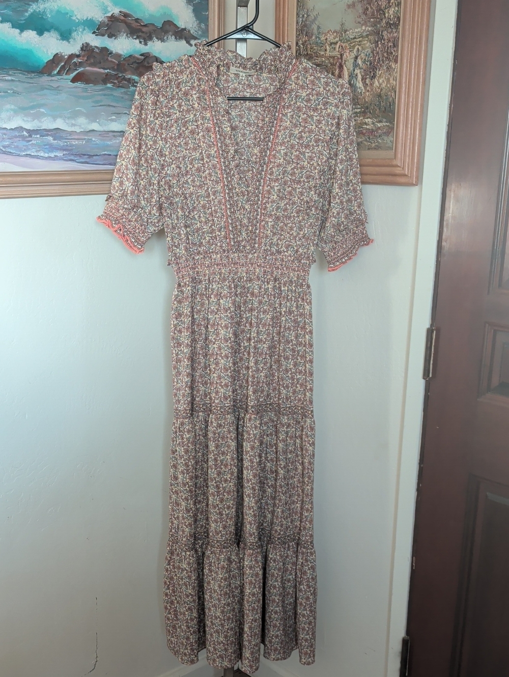Max Studio Mauve-Pink Floral Tiered Maxi Dress